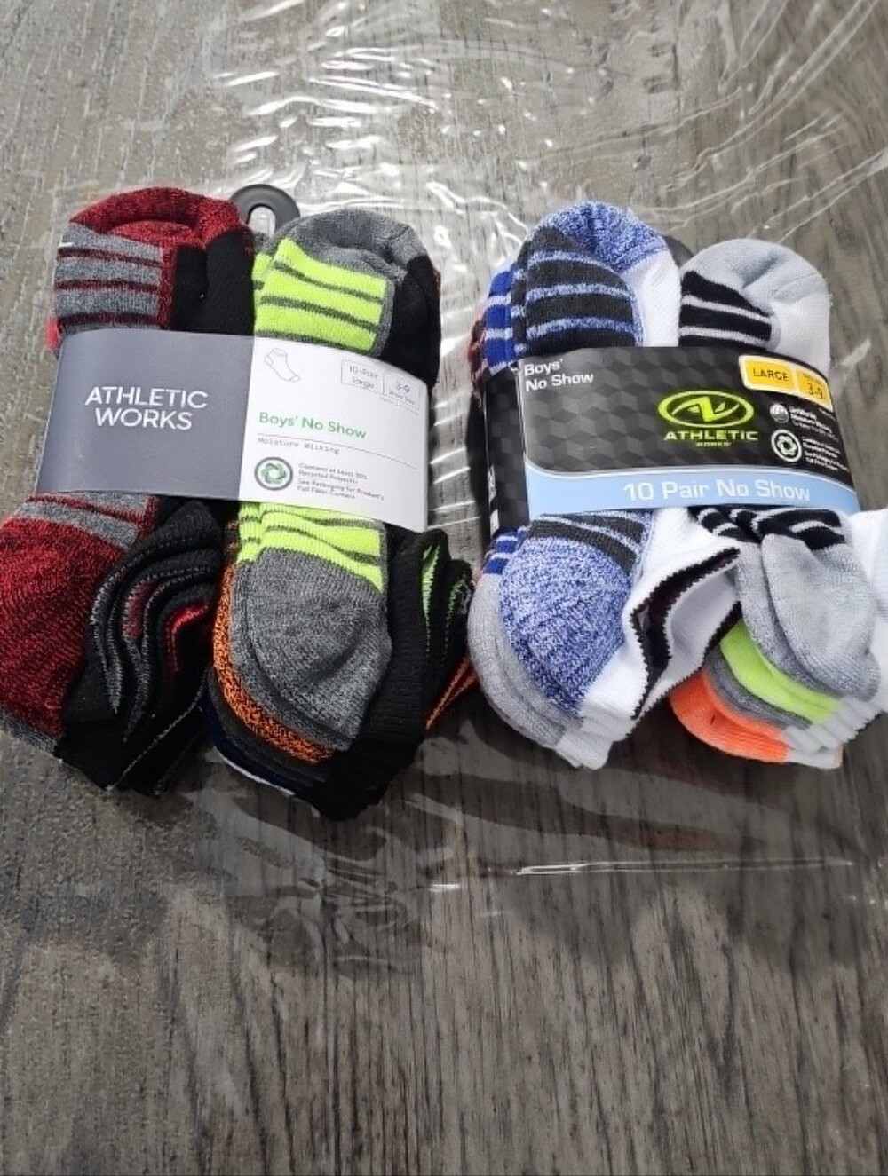 2 Package Athletic Works Boys No-Show Socks Size L Shoe Size 3-9